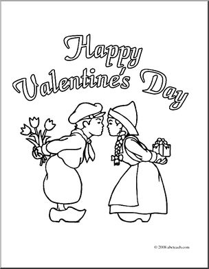 Clip art valentine kids coloring page i