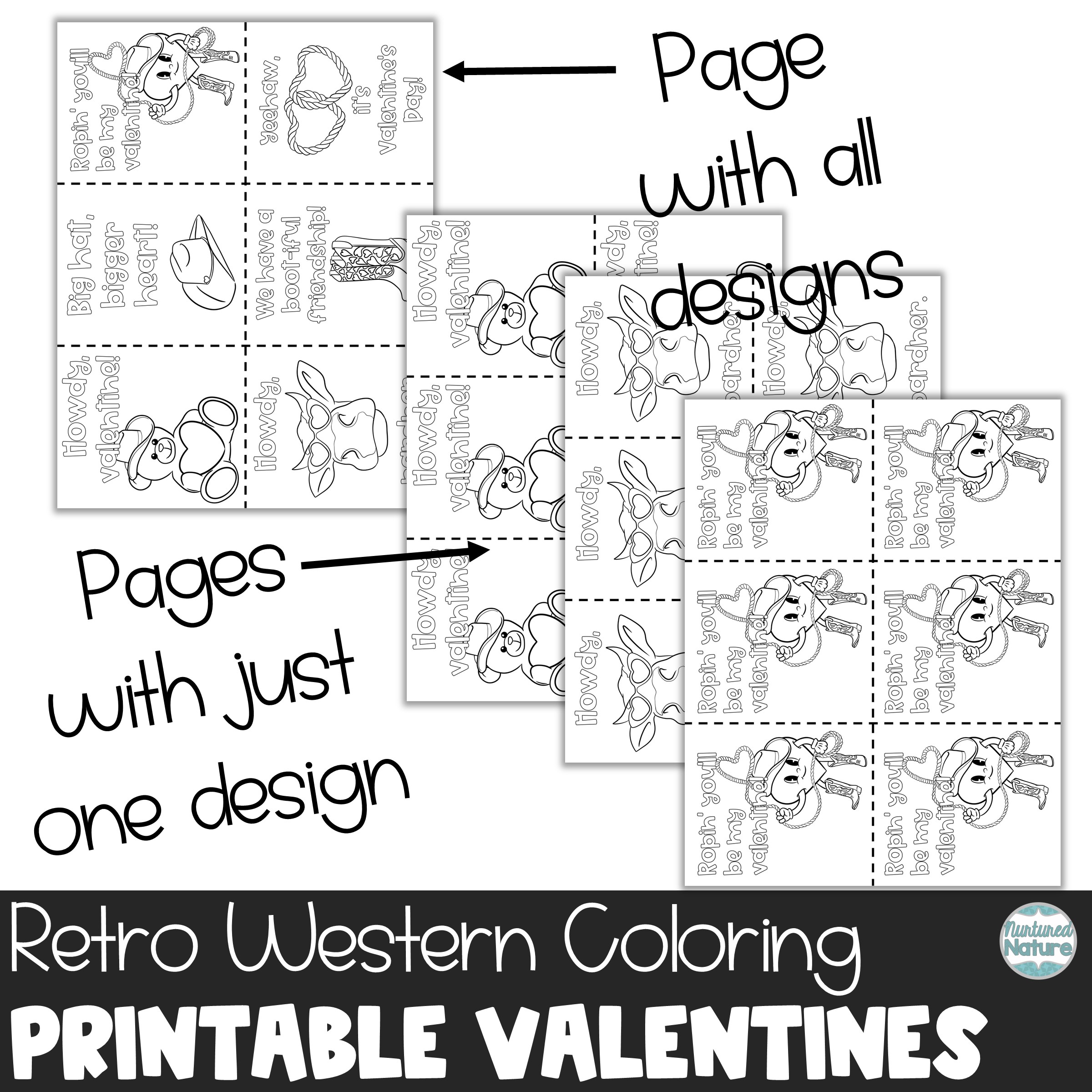 Retro western printable coloring sheet valentines for students made by teachers