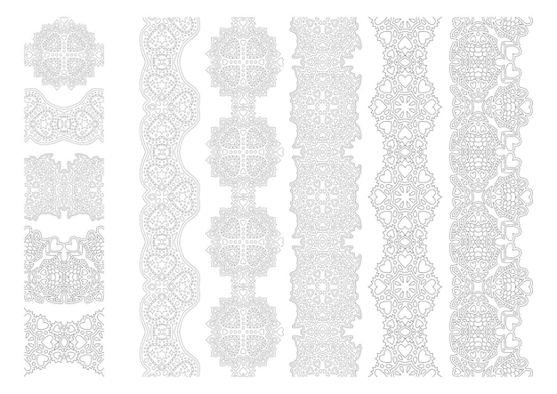 Premium vector beautiful monochrome illustration for valentines day coloring book page with abstract vintage paint brushes set isolated