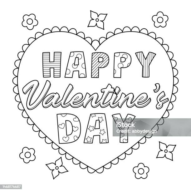 Happy valentines day coloring page for kids stock illustration