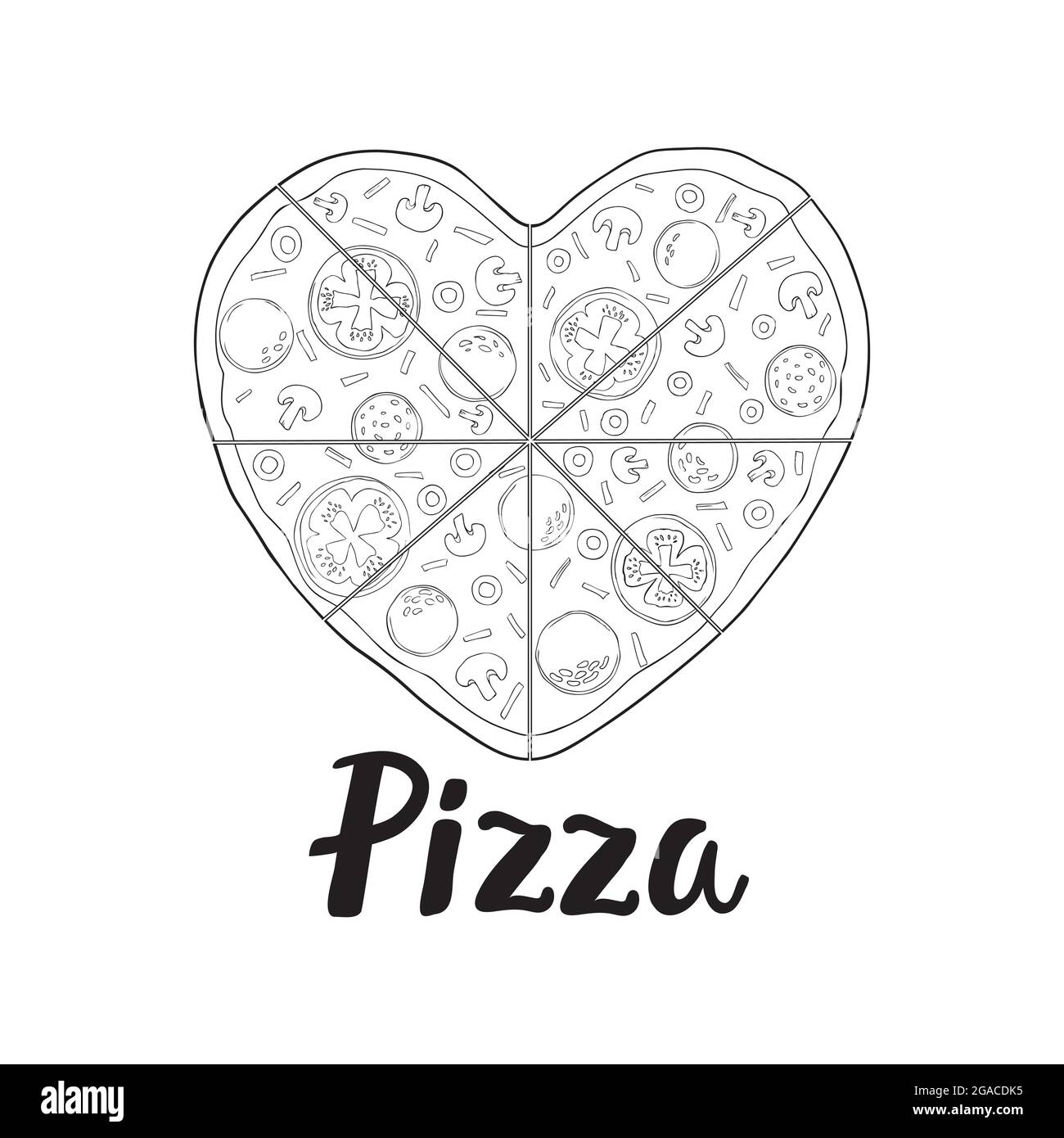 Pizza in the shape of a heart for valentines day hand