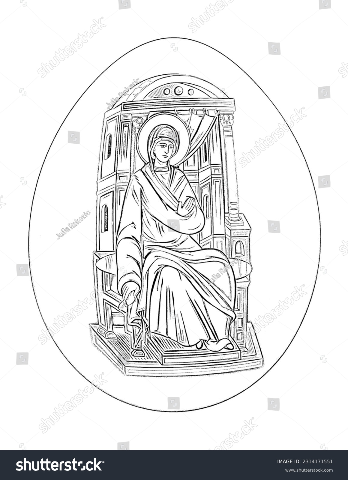 Blessed virgin mary easter egg vintage stock illustration