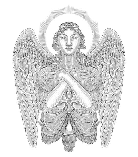 Holy virgin statue engraving stock illustrations royalty