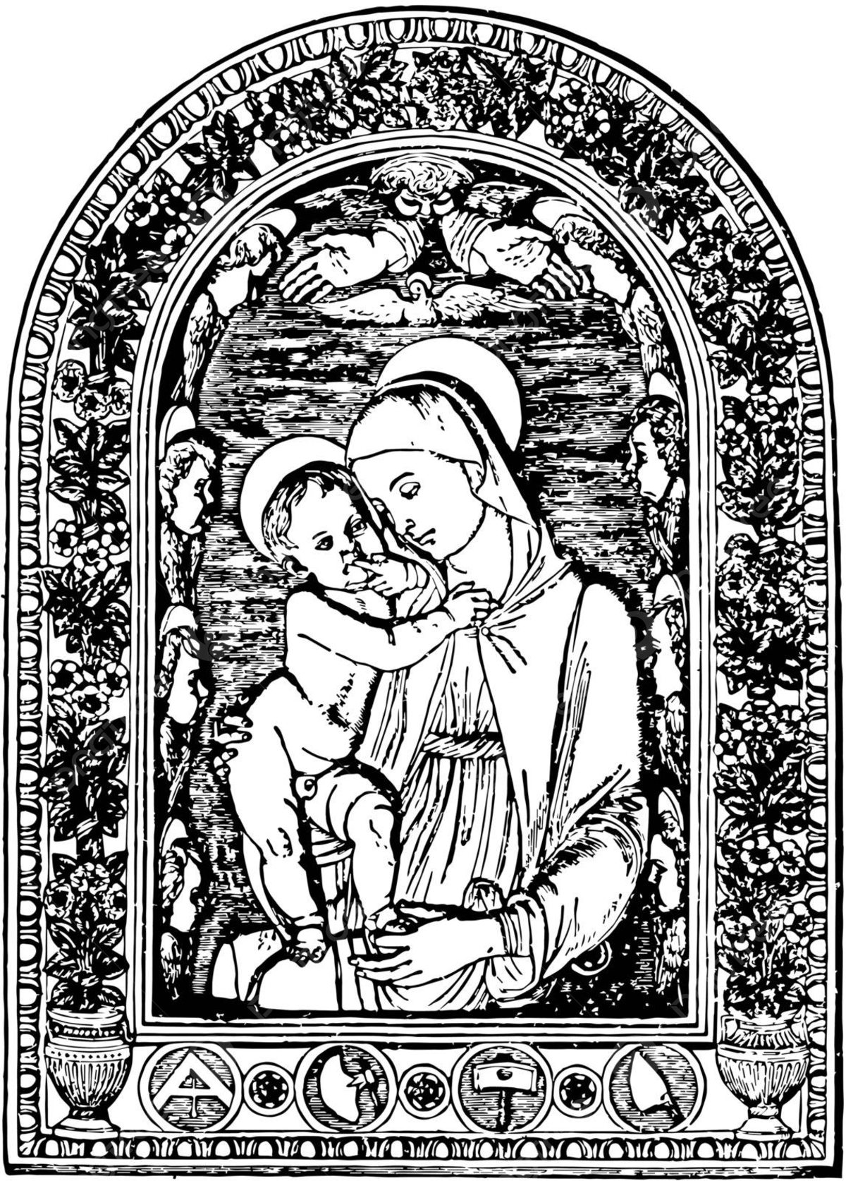 Virgin mary and jesus vintage illustration jesus mary engraved vector jesus mary engraved png and vector with transparent background for free download