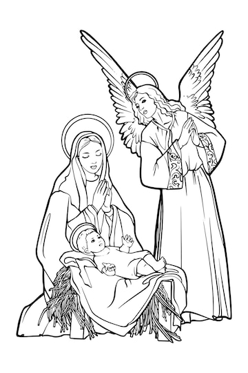 Premium vector christmas christian christmas baby jesus scene in a manger with mary and the holy virgin vector