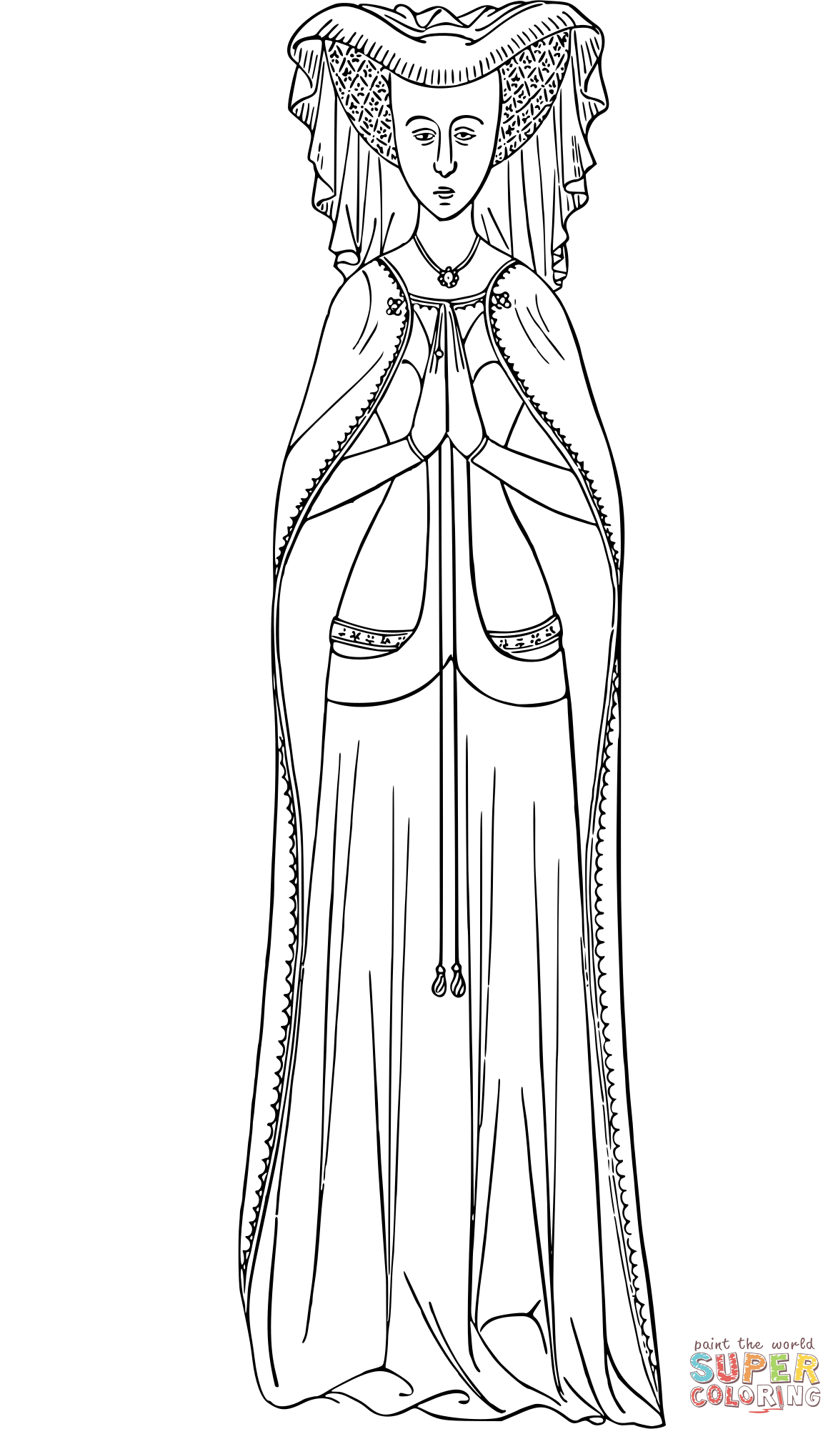 Vintage praying lady coloring page free printable coloring pages