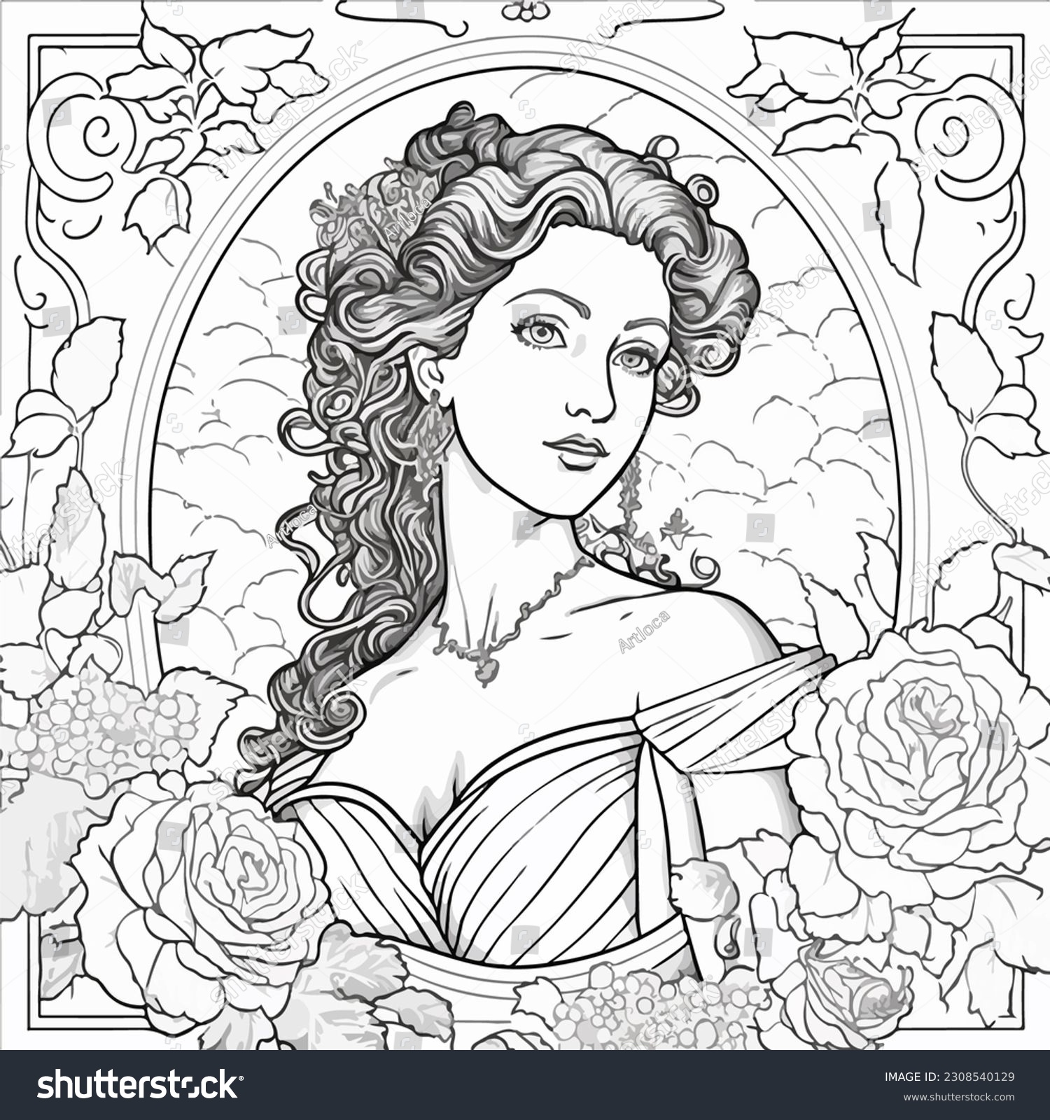 Vintage portrait queen illustration coloring book stock illustration