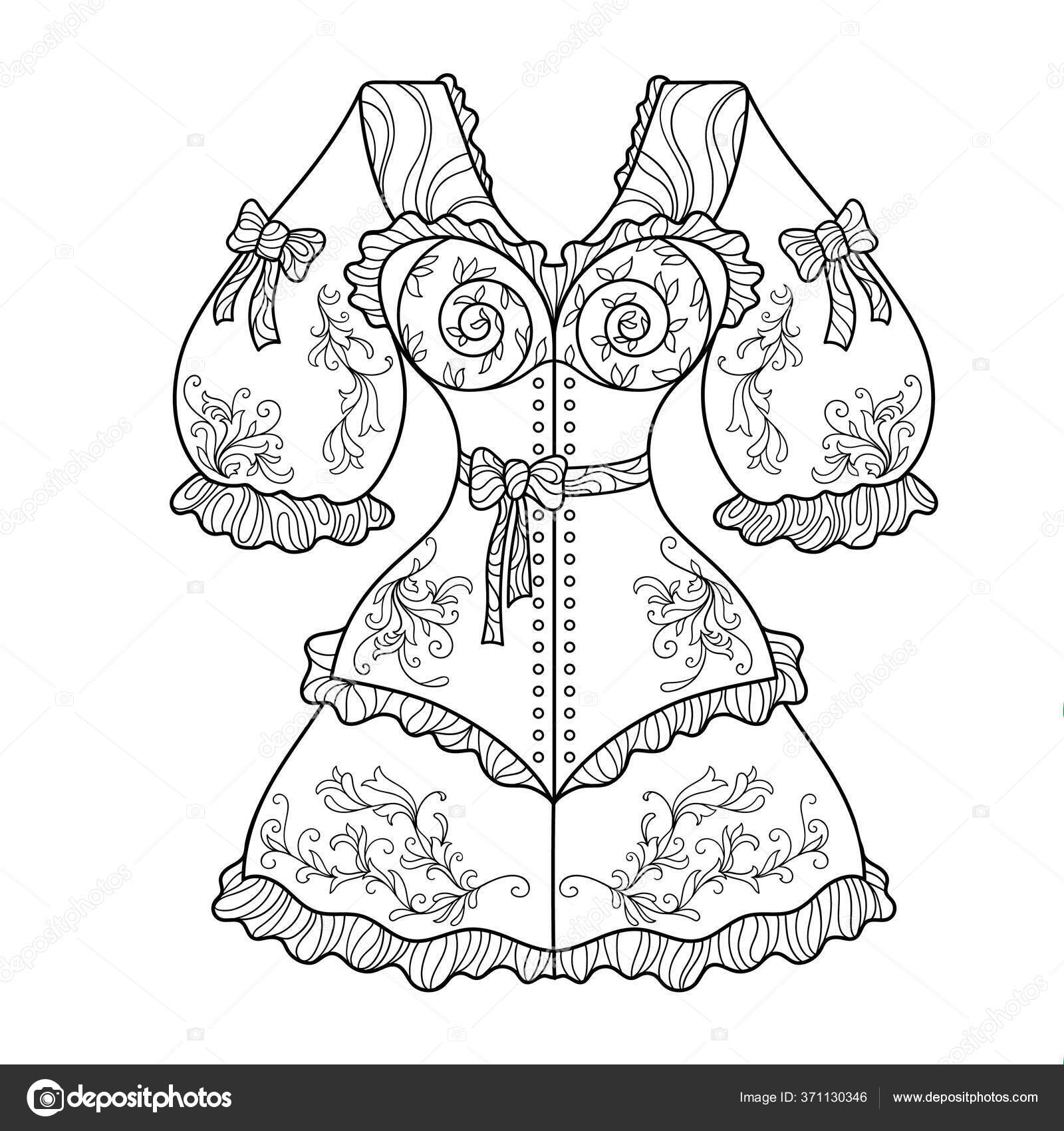 Zentangle coloring page adults stress vintage womens corset knickers botanical stock illustration by strelokjugmail
