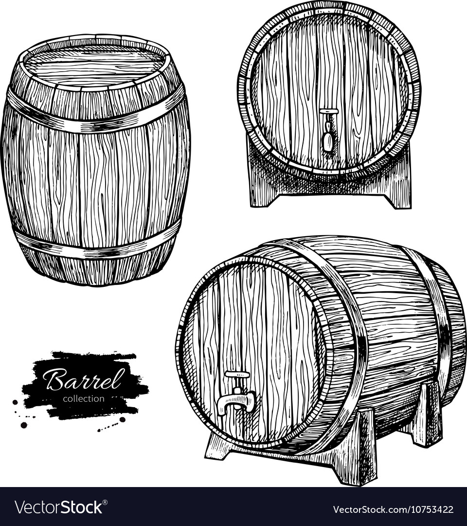 Wooden barrel hand drawn vintage royalty free vector image