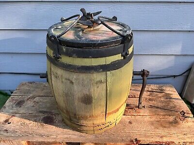 Antique barrel butter churn cast iron hardware vintage farm great coloring