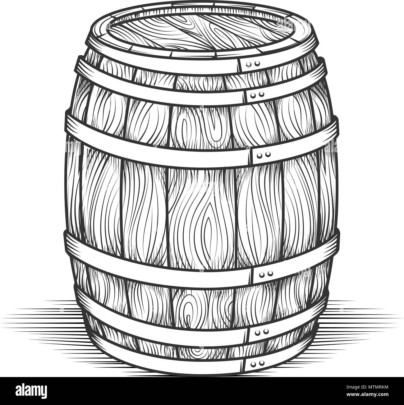Engraving barrel black engraved vintage barrel with wood texture oak old style cask vector illustration stock vector image art
