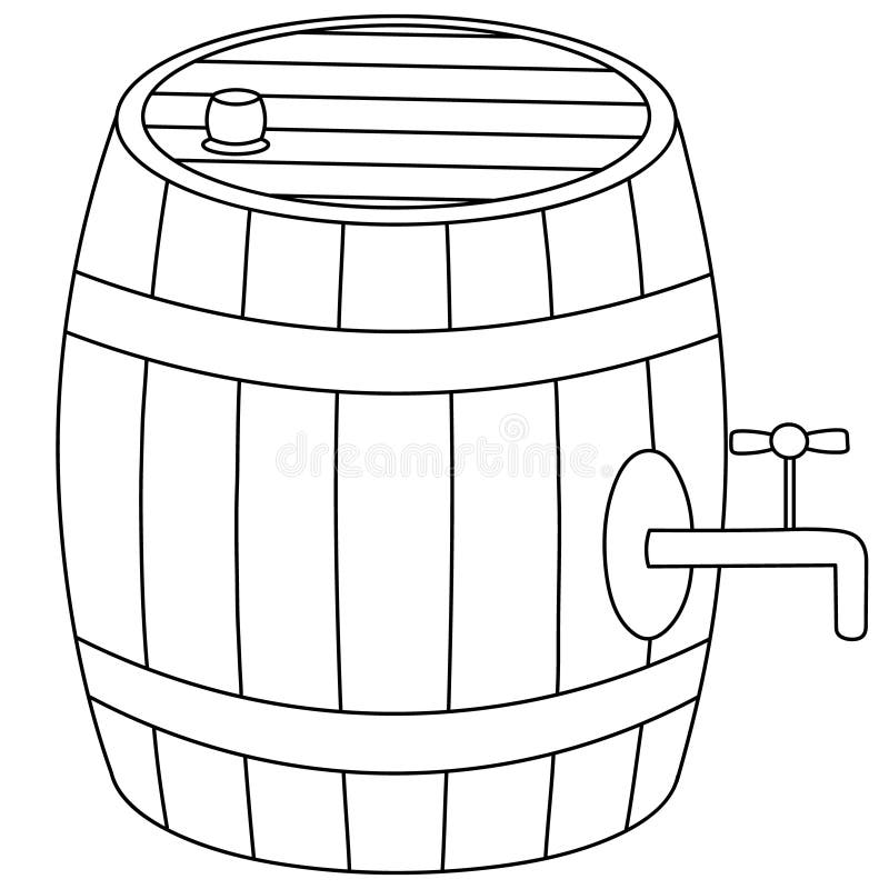 Wooden barrel keg of beer sketch fresh foamy drink vector illustration isolated background coloring book for children stock vector