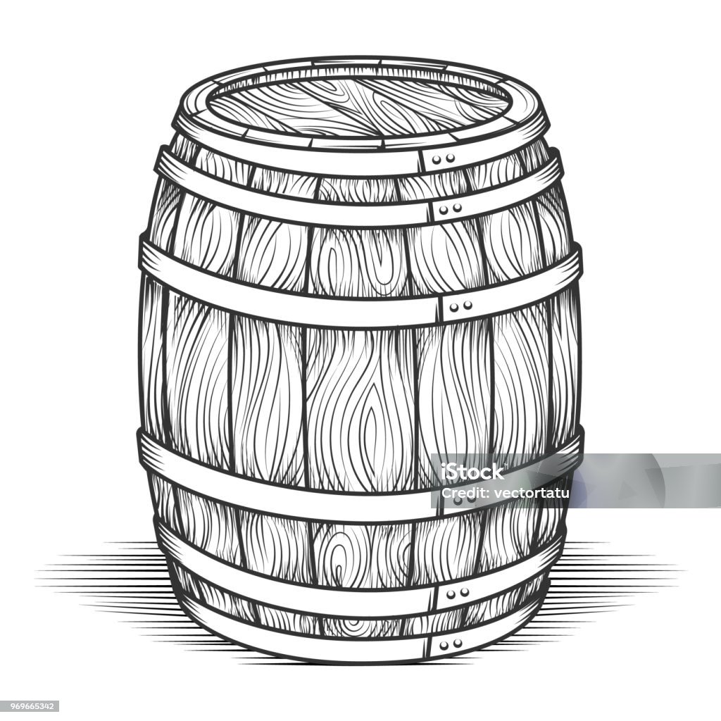 Black engraved vintage barrel stock illustration