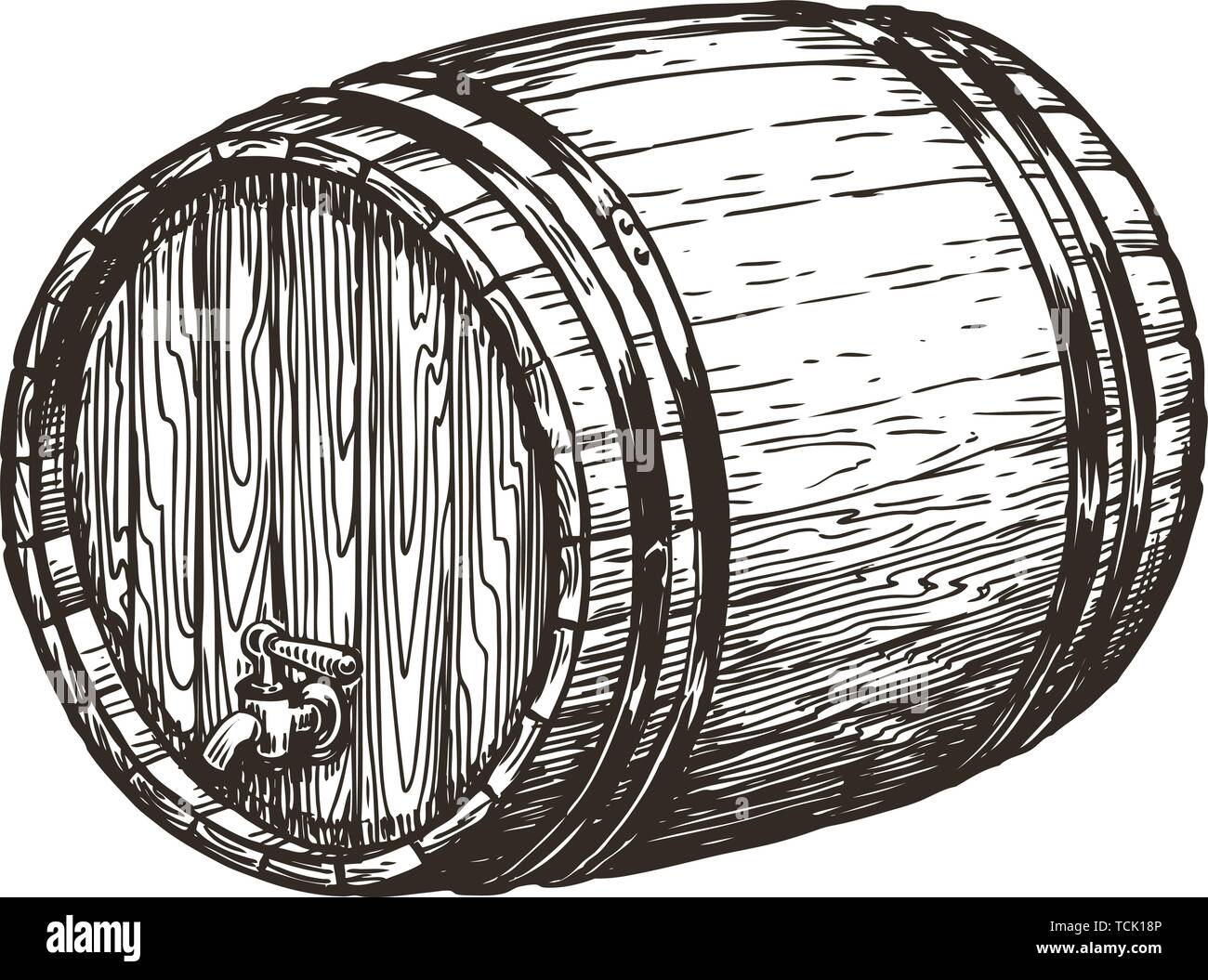Hand drawn wooden oak barrel wine whisky beer sketch vintage vector illustration stock vector image art