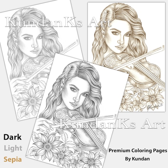 Viola adult coloring pages premium coloring pages grayscale page instant download aa printable printable coloring page