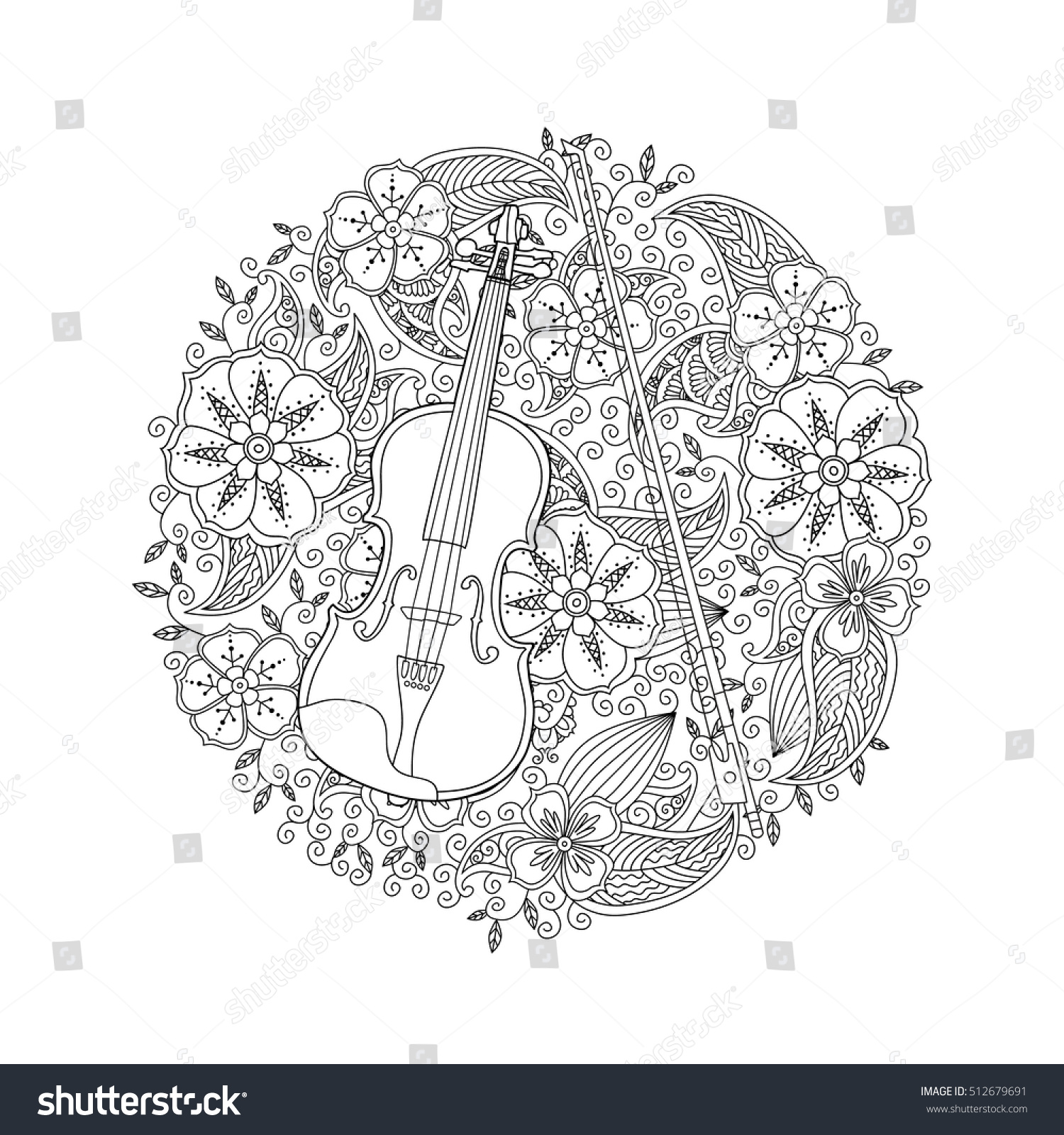 Coloring page ornamental violin circle shape stock vector royalty free
