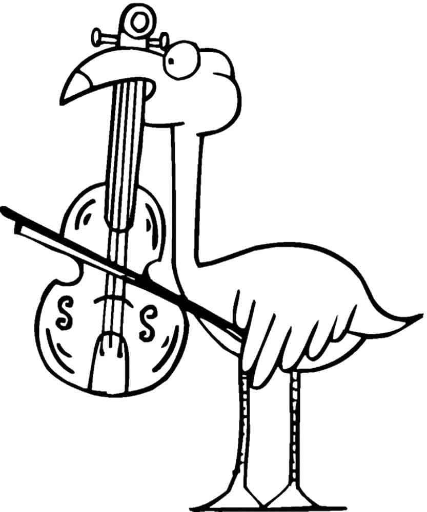 Flamingo with violin coloring page