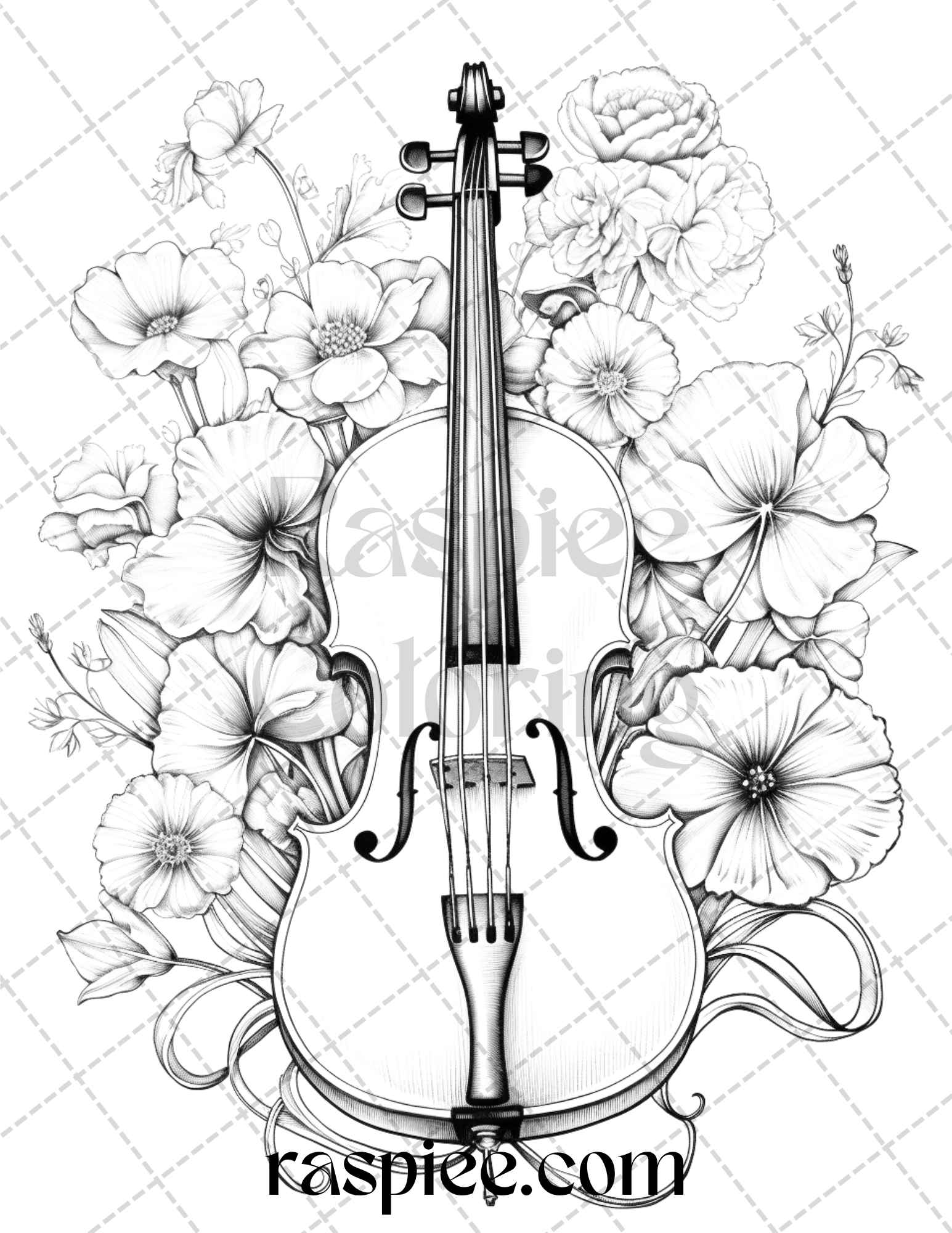 Musical instrument flower grayscale coloring pages printable for ad â coloring