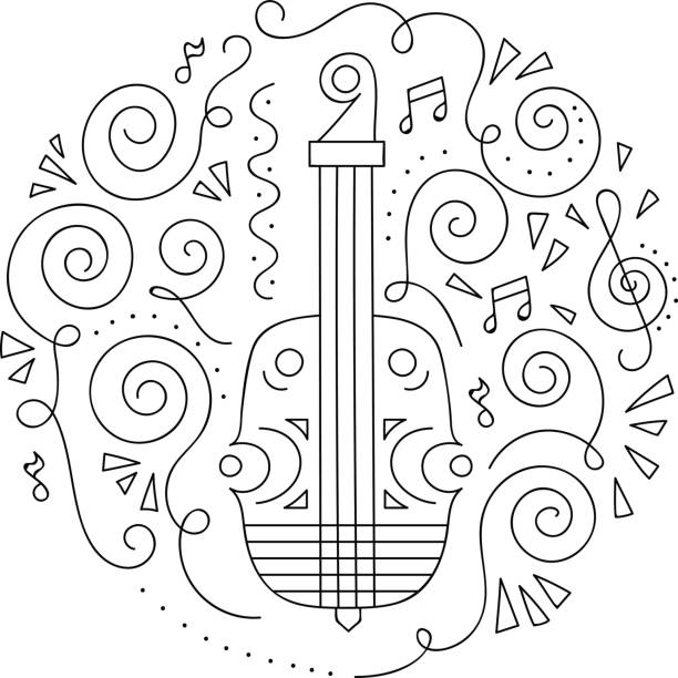Doodle violin jazz festival coloring page stock illustration