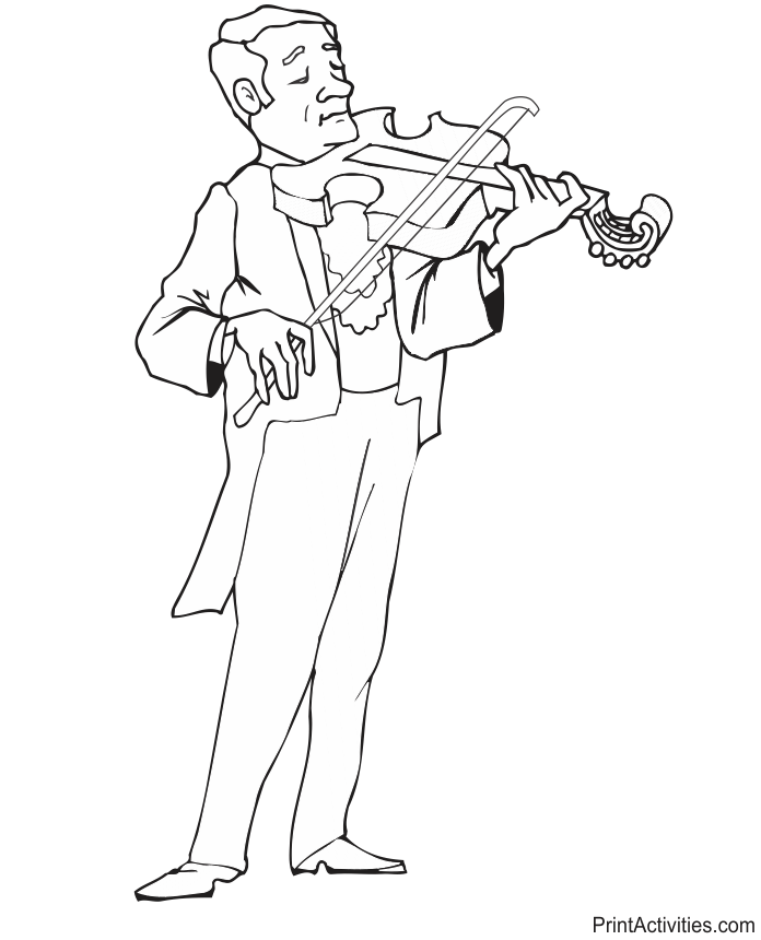 Violinist coloring page playing his instrument