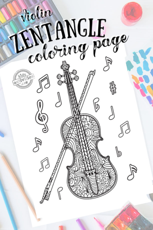 Zentangle violin coloring page kids activities blog