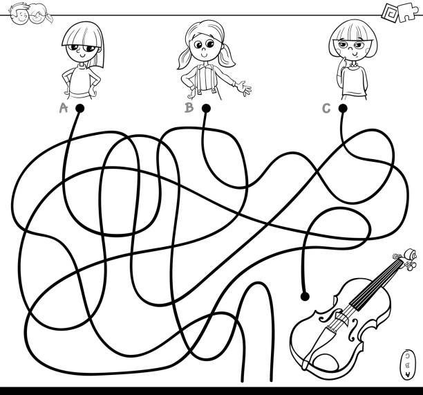 Coloring book for children musical instruments violin stock illustrations royalty