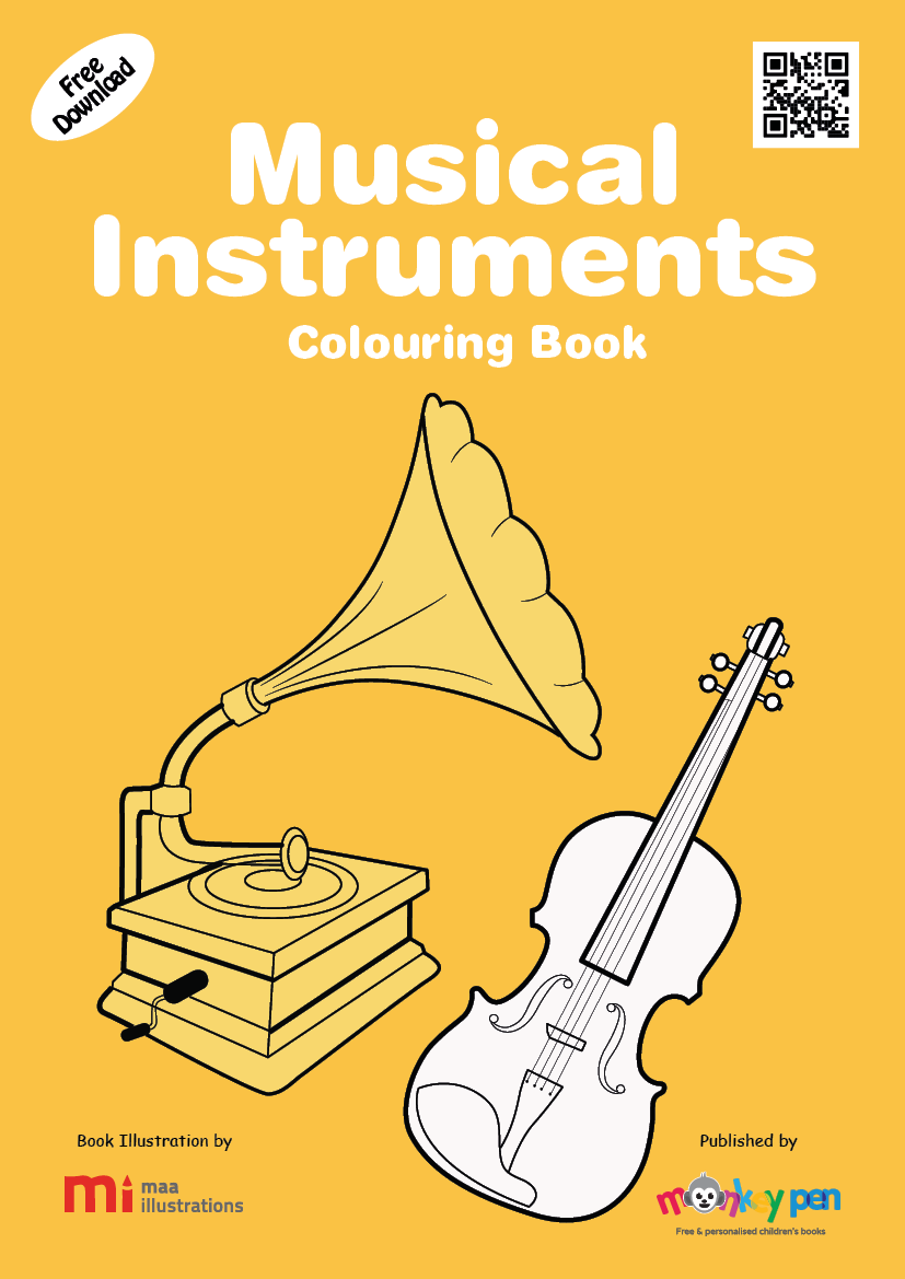 Musical instruments colouring book â monkey pen store