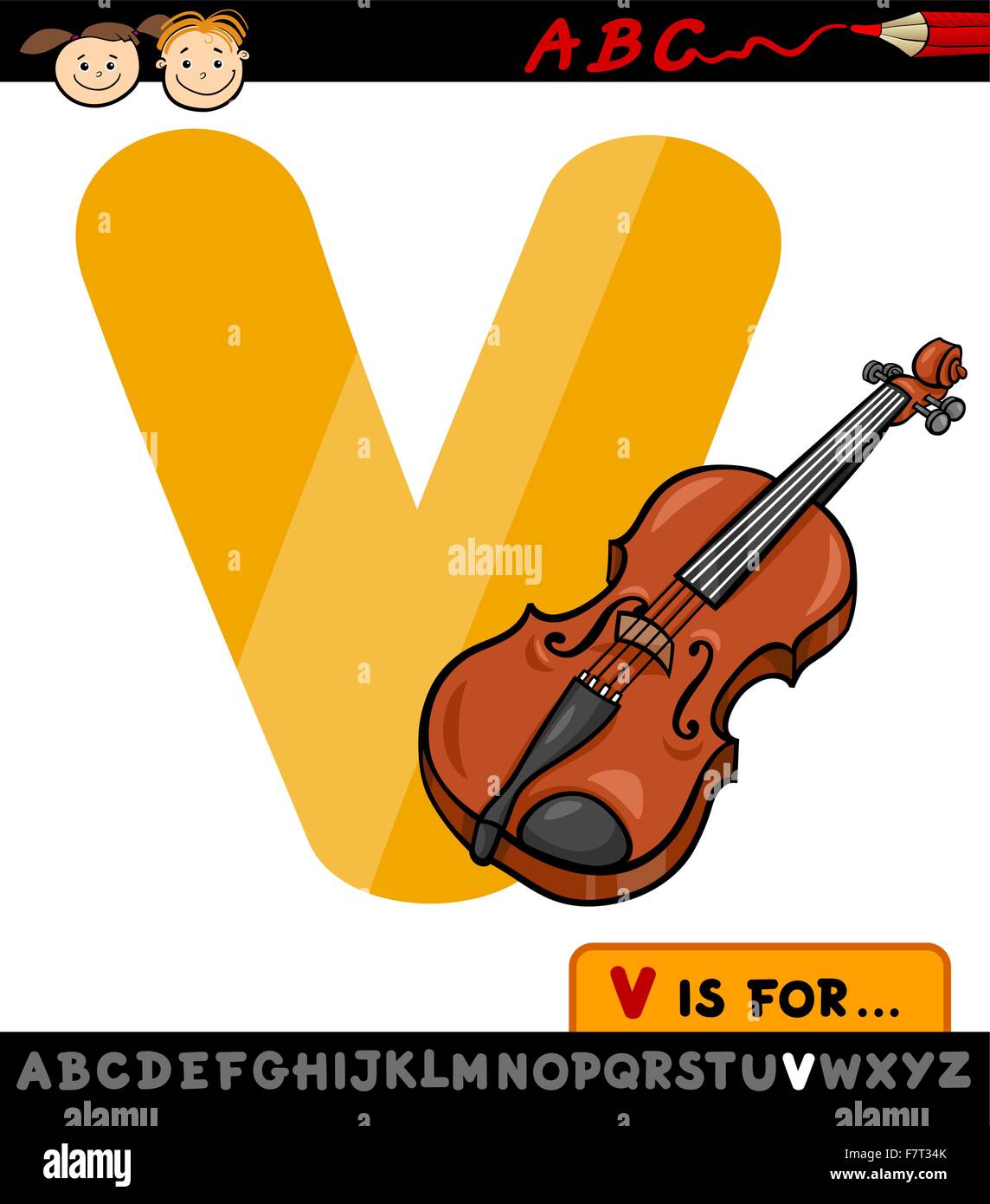 Letter v with violin cartoon illustration stock vector image art