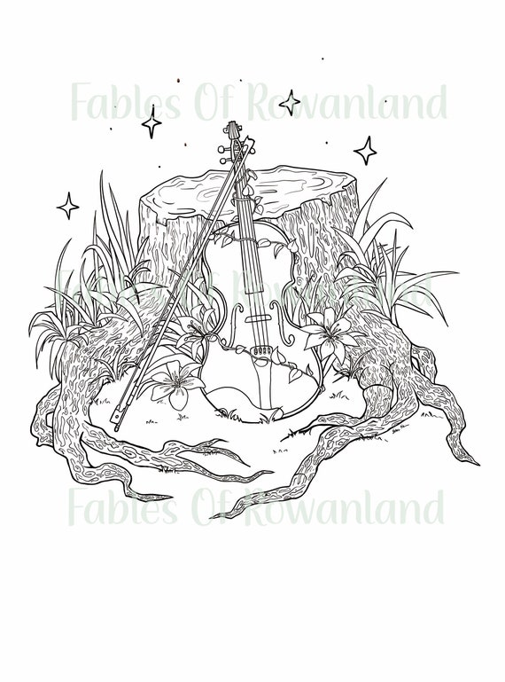 Printable magic violin coloring page instant download fantasy violin instrument coloring sheet violin gifts original art