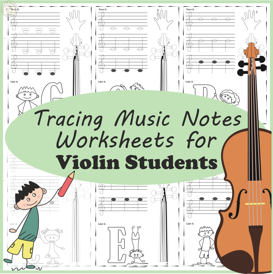 Music tracing notes worksheets for violin students made by teachers