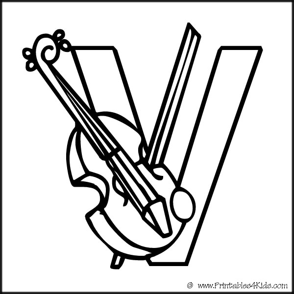 Alphabet coloring page letter v violin â printables for kids â free word search puzzles coloring pages and other activities