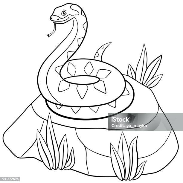 Coloring pages cute viper lies on the stone stock illustration