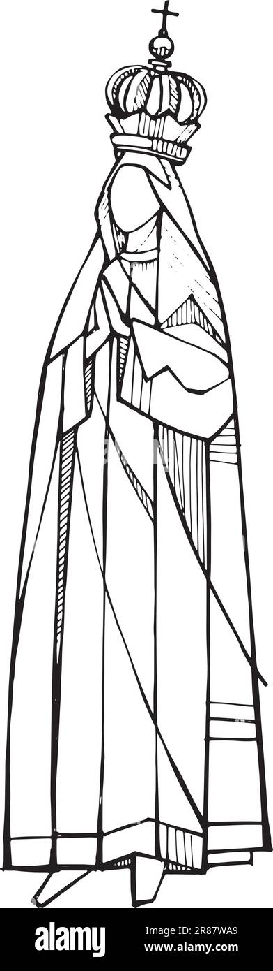 Dibujado a mano ilustraciãn vectorial o dibujo de la virgen de fãtima imagen vector de stock