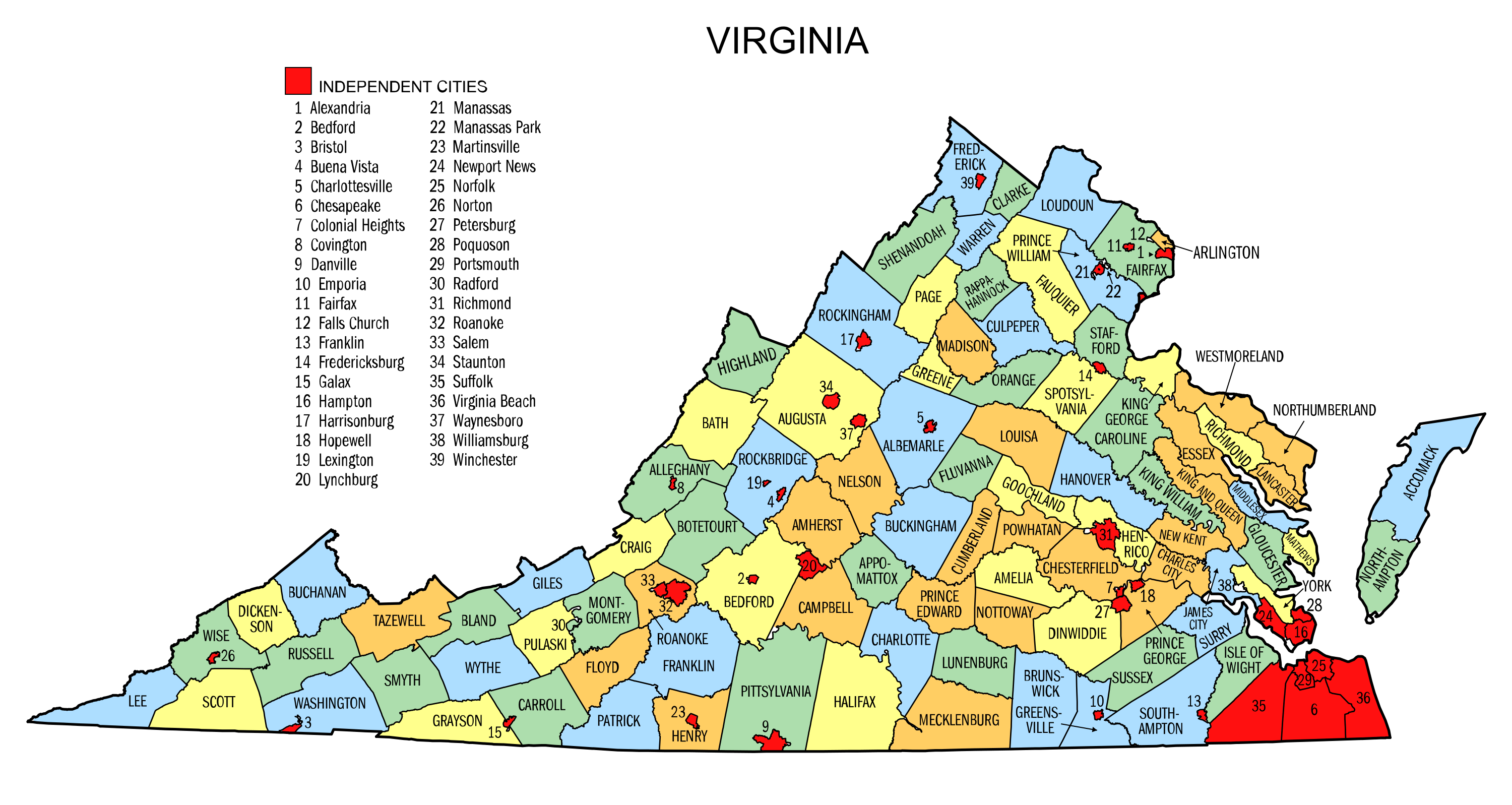 Virginia county map printable state map with county lines â diy projects patterns monograms designs templates