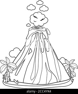 Volcano erupting vector black and white coloring page stock vector image art