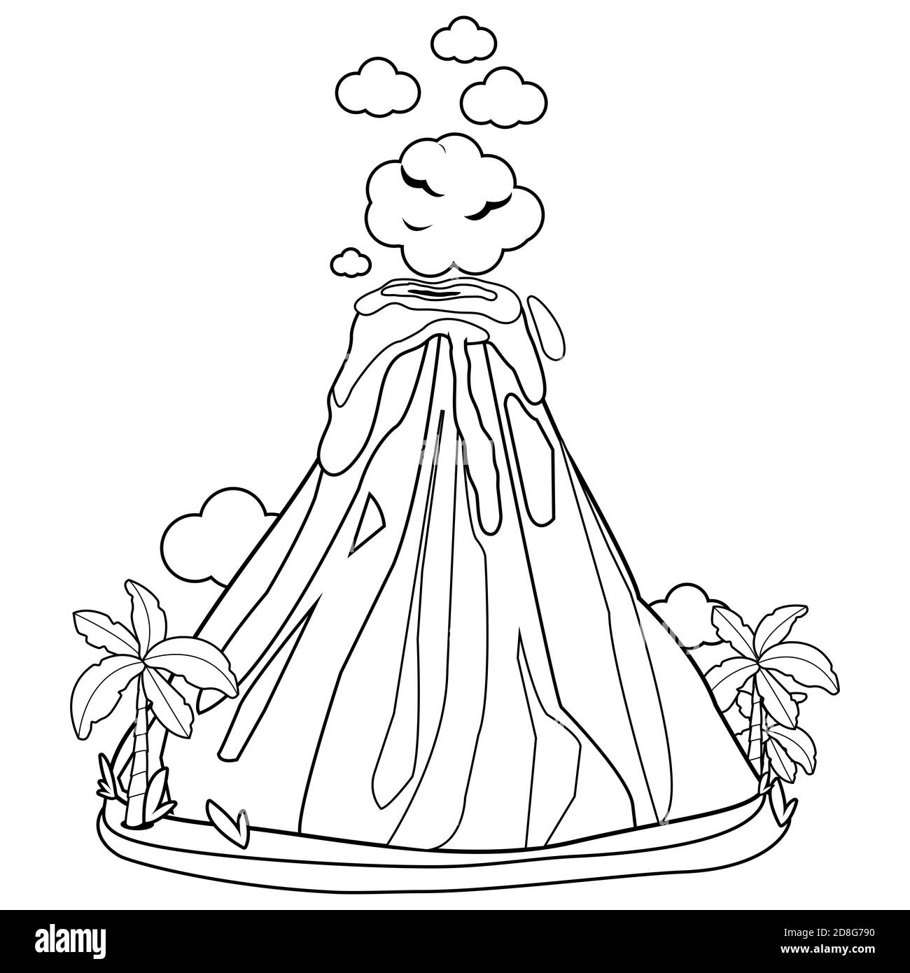 Volcano erupting black and white coloring page stock photo