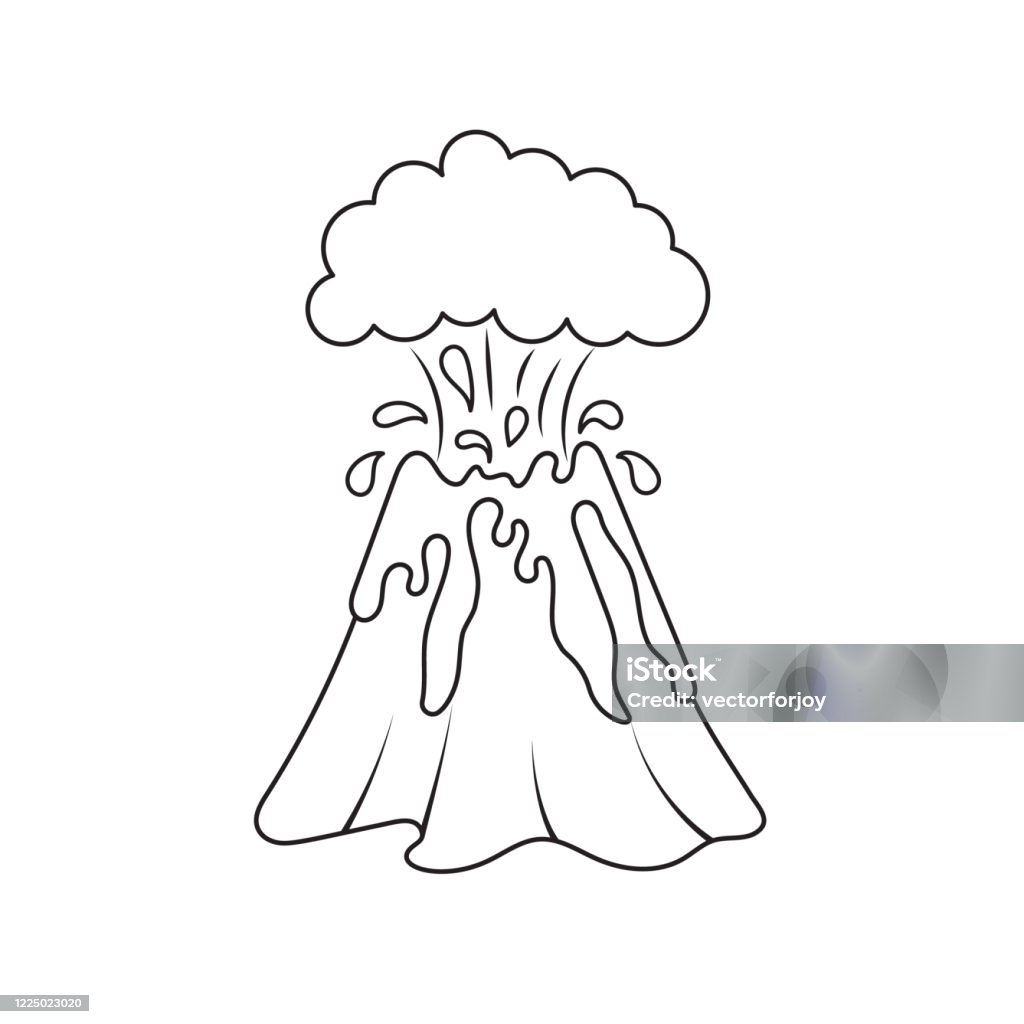 Coloring page with a cute volcano vector illustration stock illustration