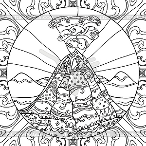 Coloring page with volcano