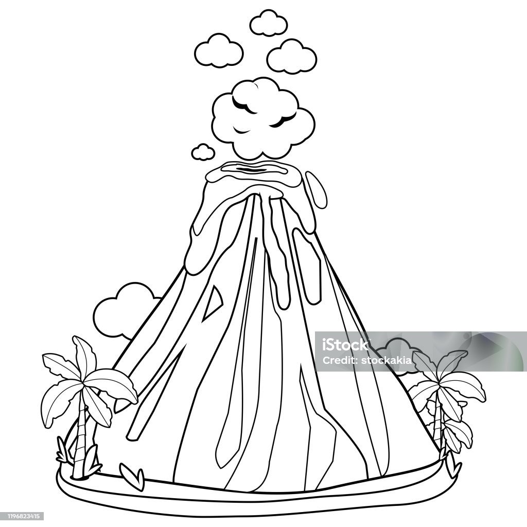Volcano erupting vector black and white coloring page stock illustration