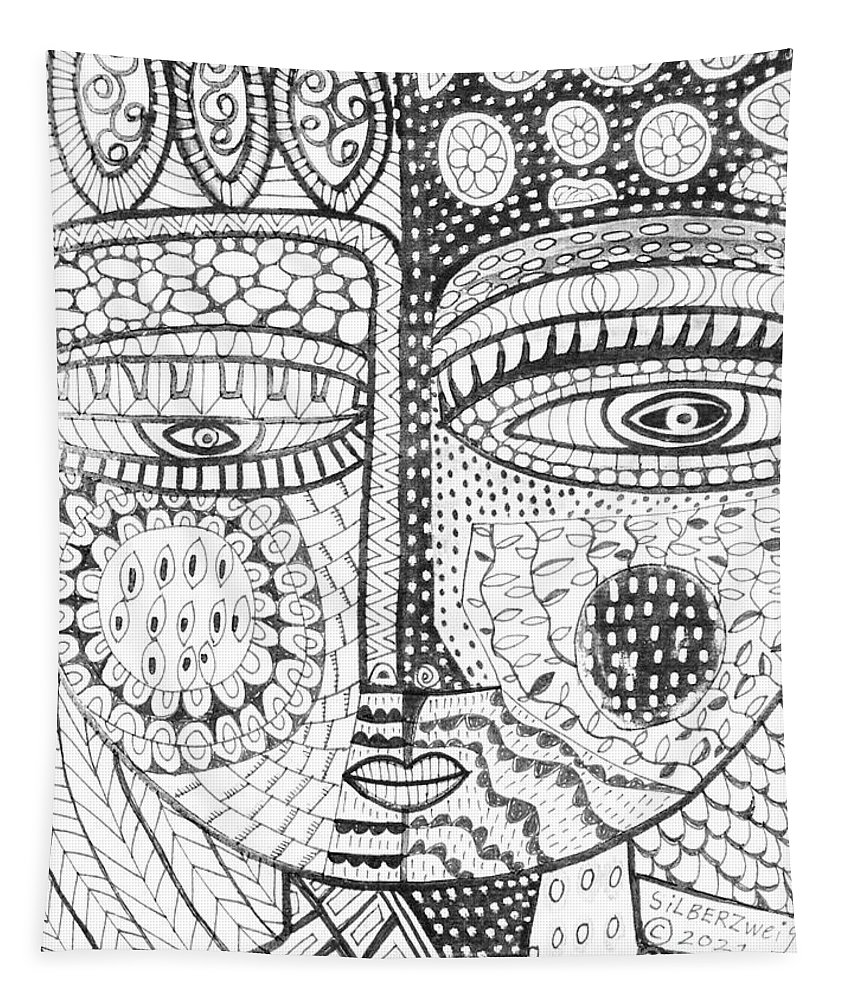 Fire volcano goddess coloring page tapestry by sandra silberzweig
