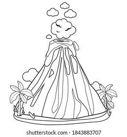 Volcano erupting black white coloring page stock illustration