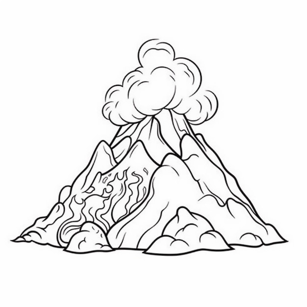 Premium ai image a volcano with a cloud ing out of it coloring page generative ai