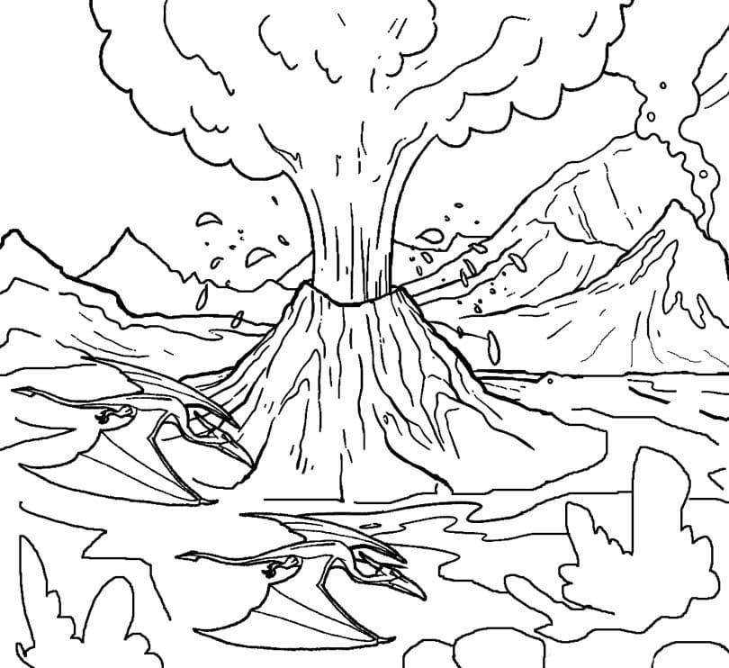 Print volcano coloring page