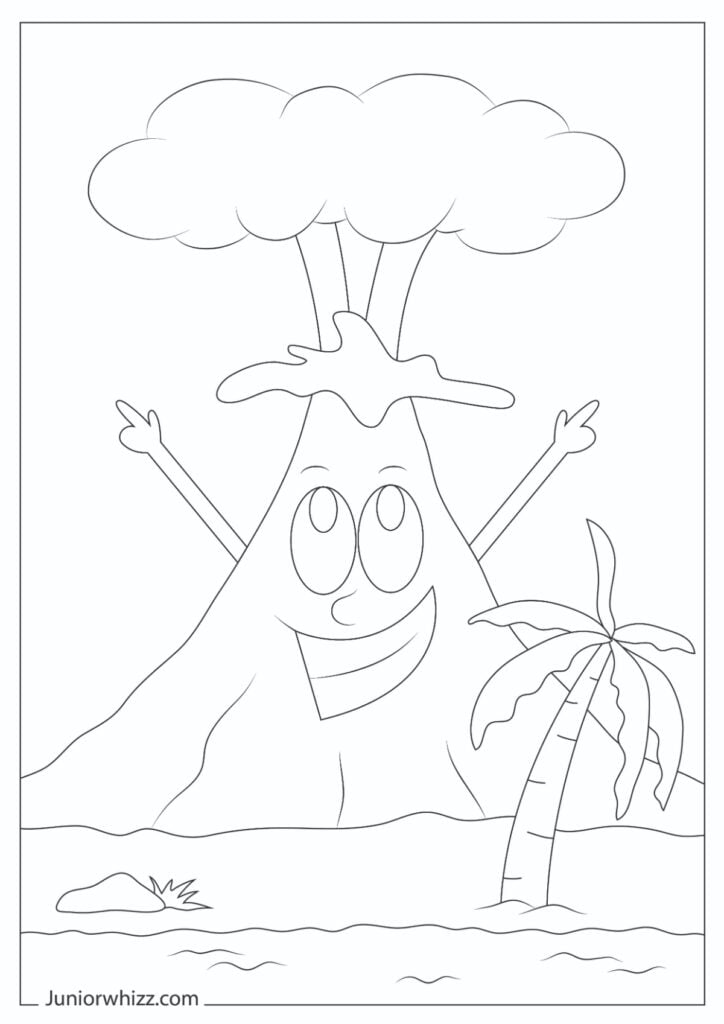 Volcano coloring pages with book printable pdfs