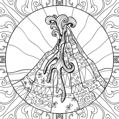 Volcano zentangle coloring page free printable coloring pages