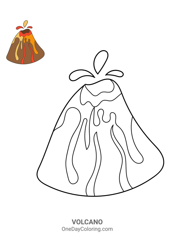 Trace the volcano for kids coloring page