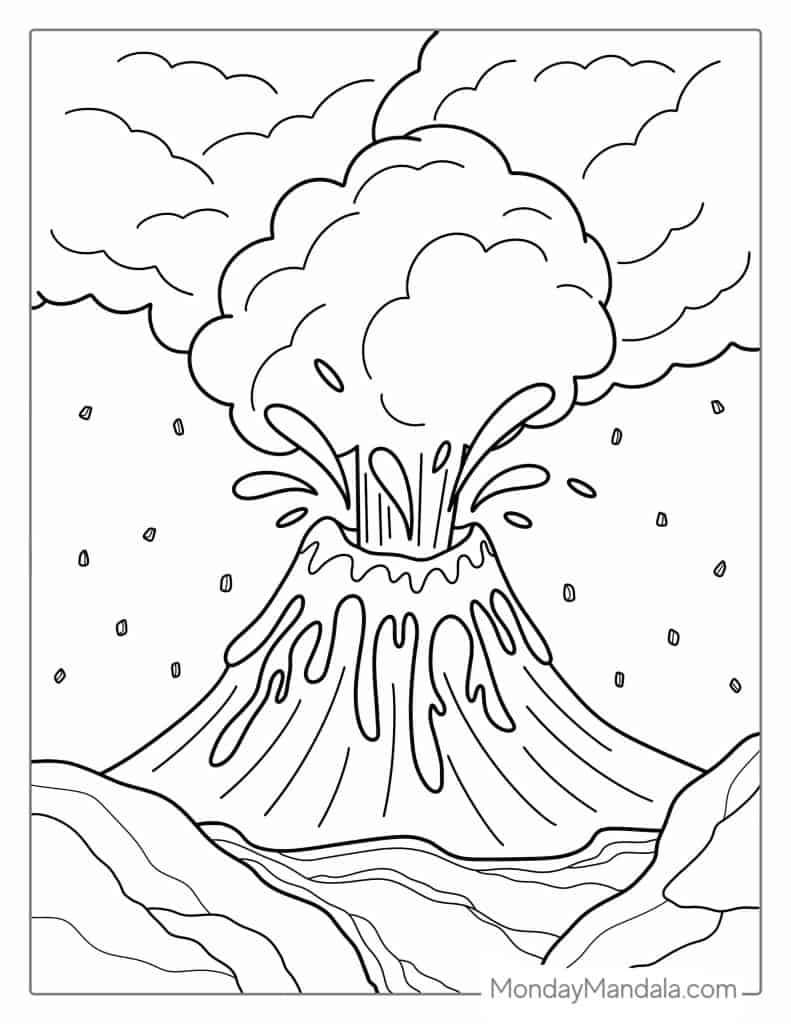 Volcano coloring pages free pdf printables