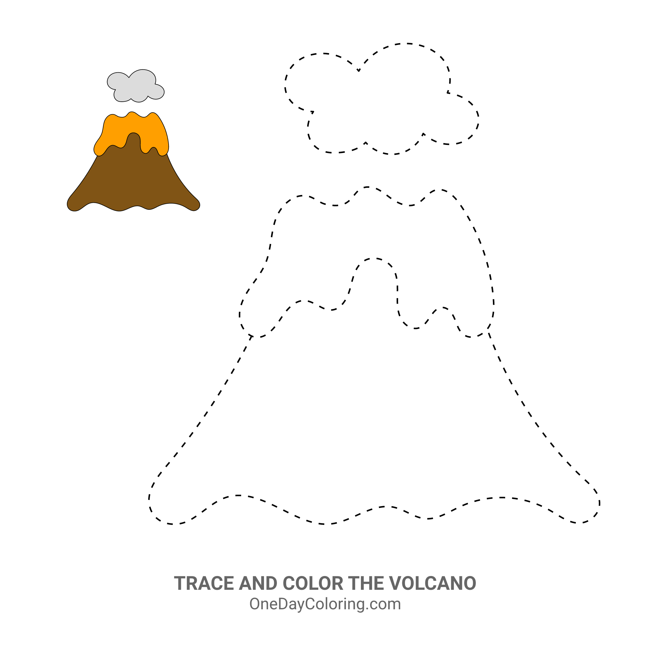 Trace the volcano for kids coloring page