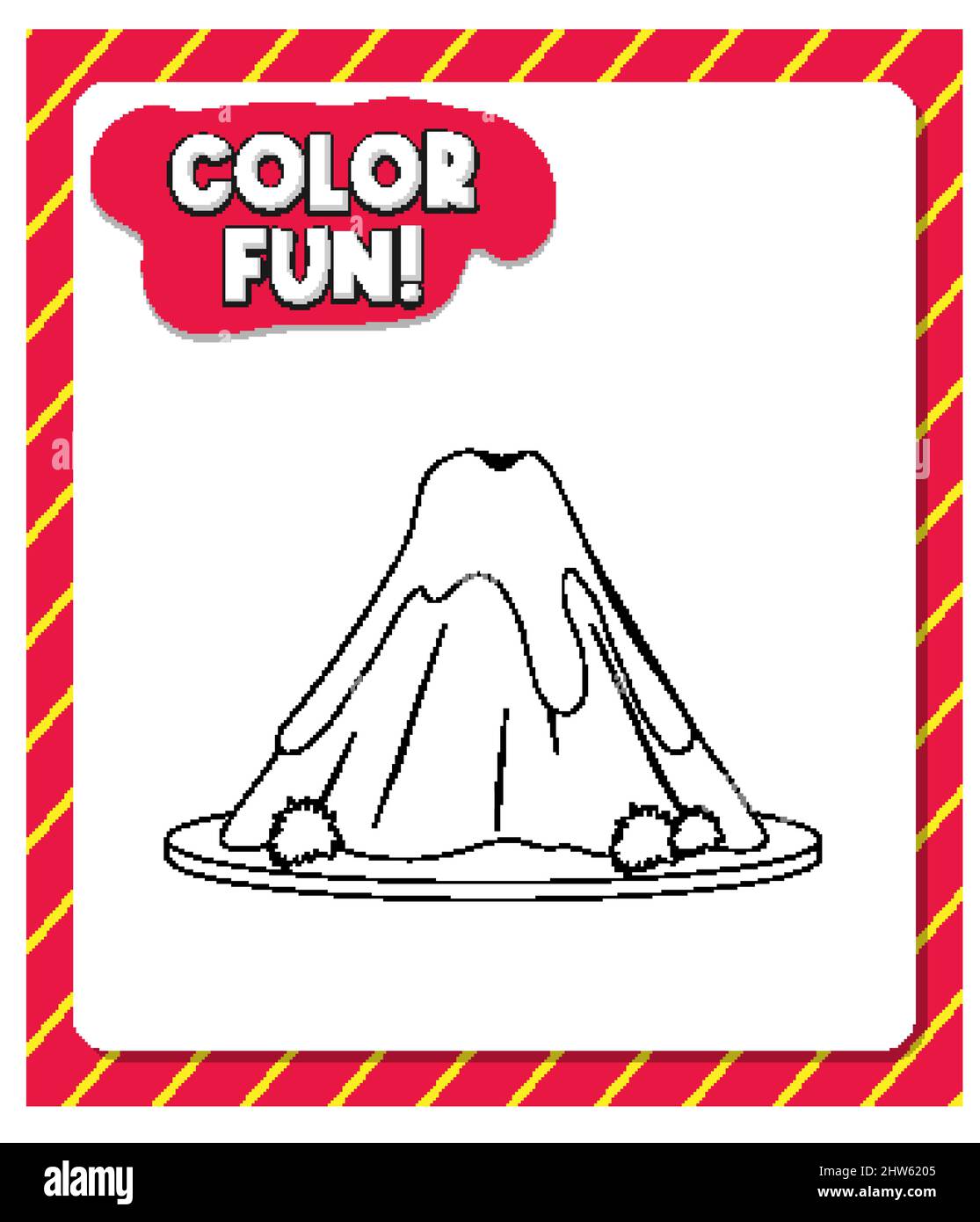 Worksheets template with color fun text and volcano outline illustration stock vector image art