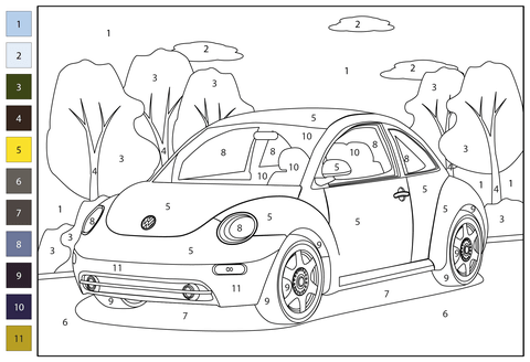 Volkswagen beetle color by number coloring page free printable coloring pages